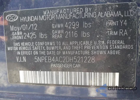 2013 Hyundai Sonata Gls from USA, damaged, VIN 5NPEB4AC2DH521228